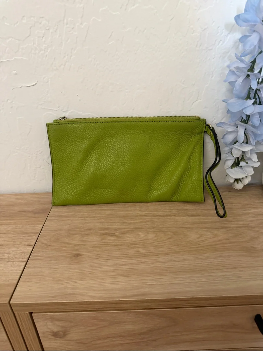 Michael Kors Lime Green Pebbled Leather Zip Wristlet